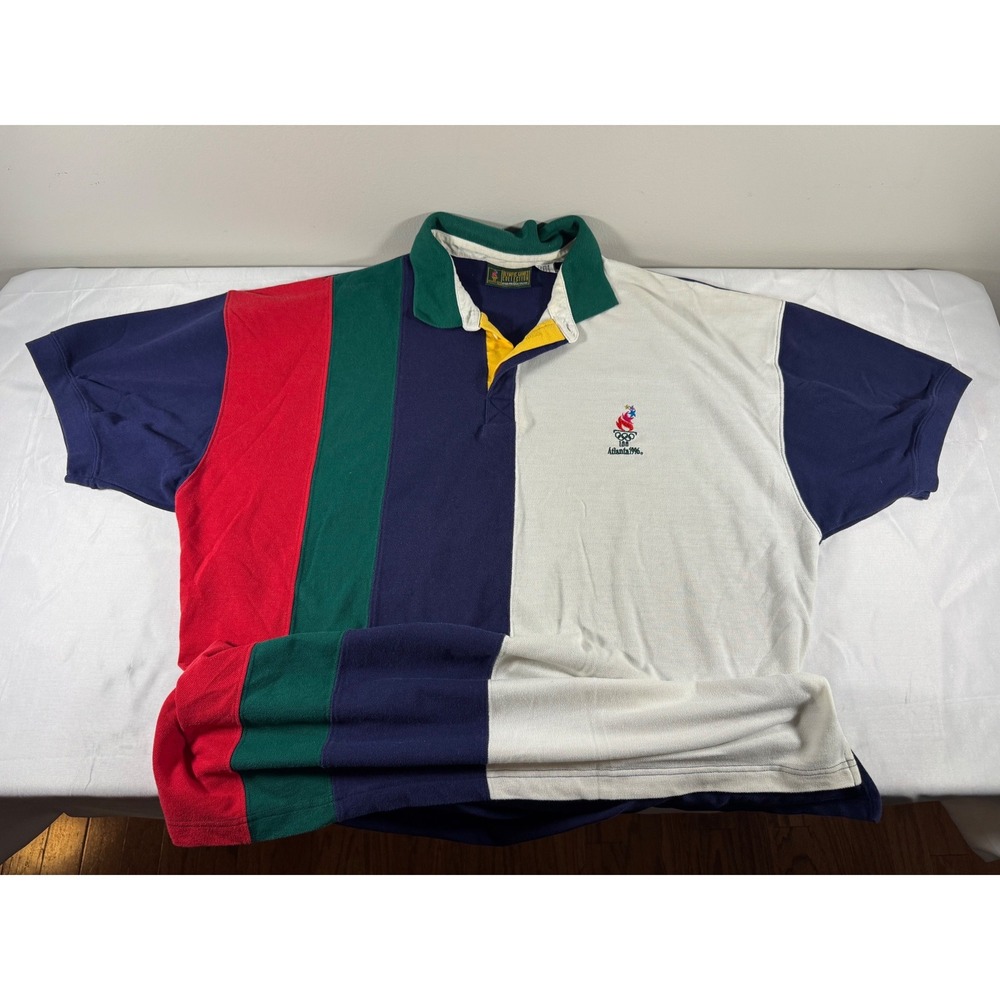 Vintage 1996 Atlanta Olympics Polo Shirt Mens XXL Colorblock Avon Collection